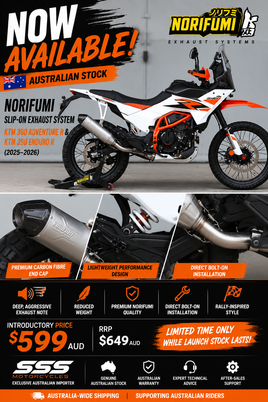 KTM 390 Adventure R & KTM 390 Enduro R (2025–2026) Norifumi Slip-On Exhaust System Stainless End Cap.